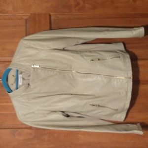 Calvin Klein women's size SP faux leather/cotton jacket with front/sleeve zipper